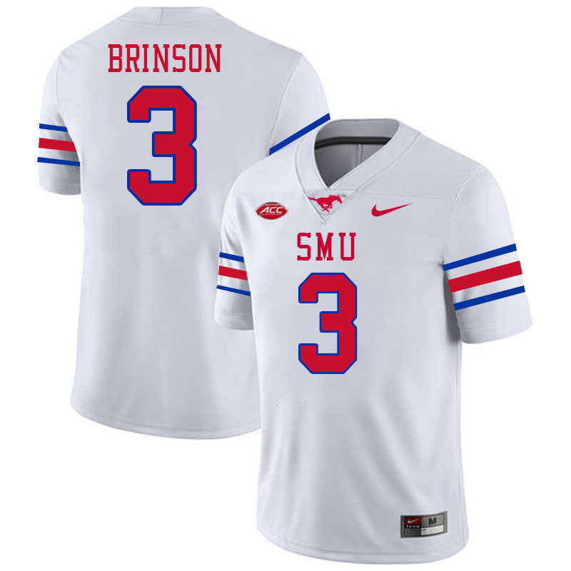 SMU Mustangs #3 Romello Brinson College Football Jerseys Stitched Sale-White